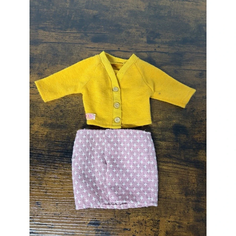 Our Generation Doll Clothes Outfit - Yellow Sweater And Mauve Skirt